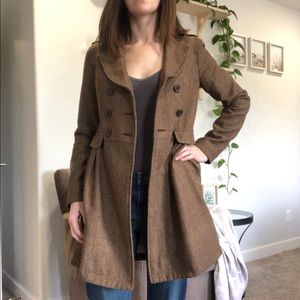 HERITAGE 1981 Wool Blend Herringbone detail Coat Brown Jacket Size Small